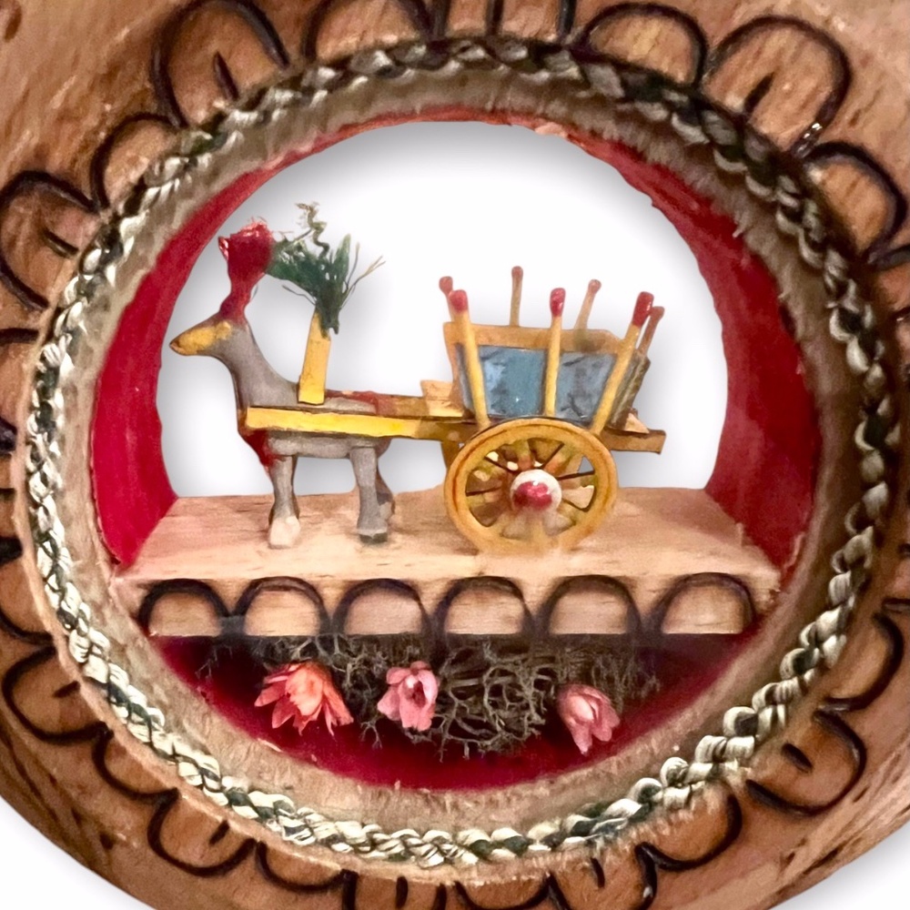 Vintage Wall Hanging Wood Horse & Carriage Cart. - Picture 2 of 6